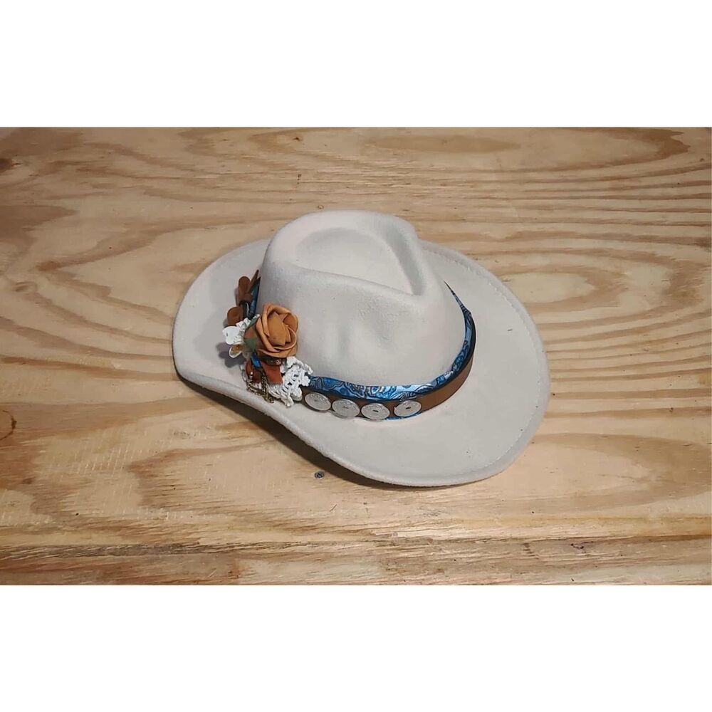 Feelin Groovy Upcycled Hat Cream Blue Orange Western Cowgirl Cowboy